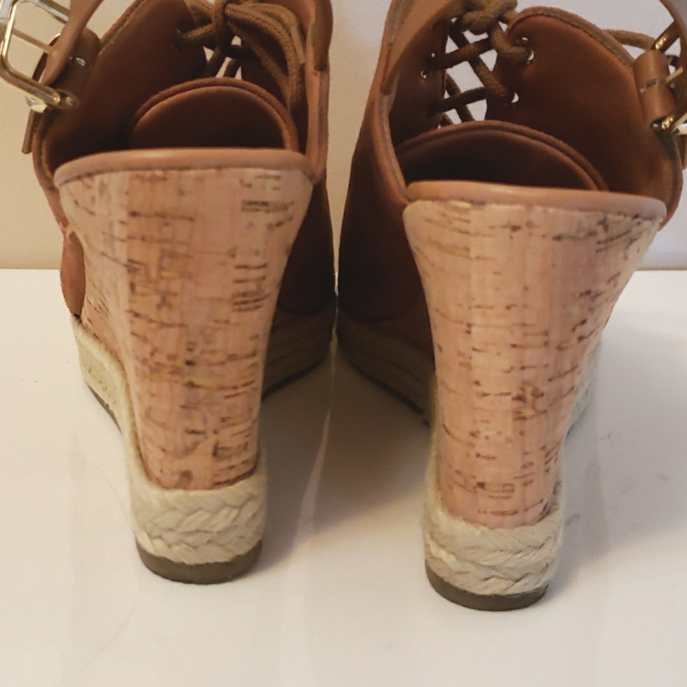 Bebece Suede Peep toe Cork Wedges 10 EUC - Picture 7 of 9